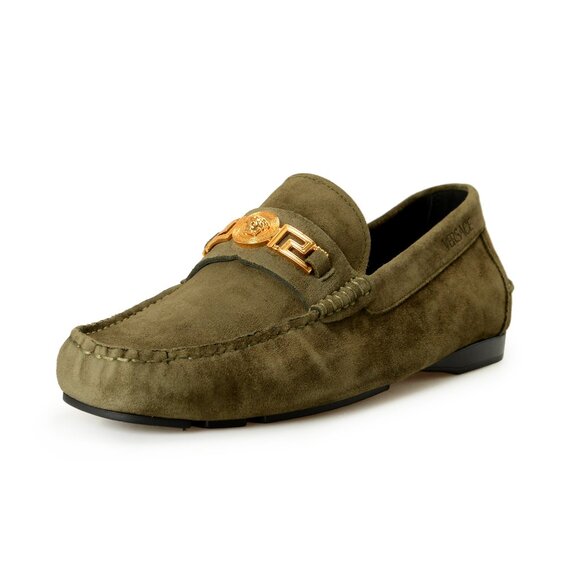 Versace Men's 100% Suede Leather Gold Medusa Driver Loafers Shoes US 7 IT 40